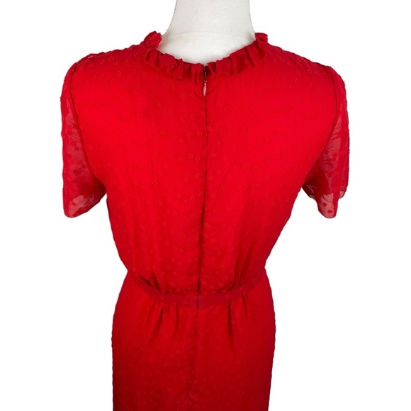 Monique Lhuillier | Red Chiffon Ruffle Floral Flutter Sleeve Dress - Picture 6 of 9